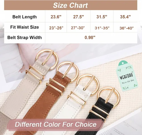 Miniatura 6 de WERFORU Paquete de 2 o 3 cinturones elásticos ajustados para mujer, con hebilla dorada, cinturón elástico fino para jeans de vestir