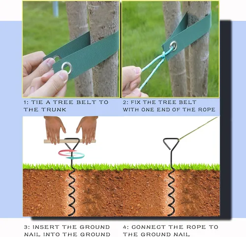 Miniatura 5 de Kits de estacas para árboles, estacas y soportes para árboles para protección contra huracanes y mal tiempo, incluye 3 estacas de acero en espiral