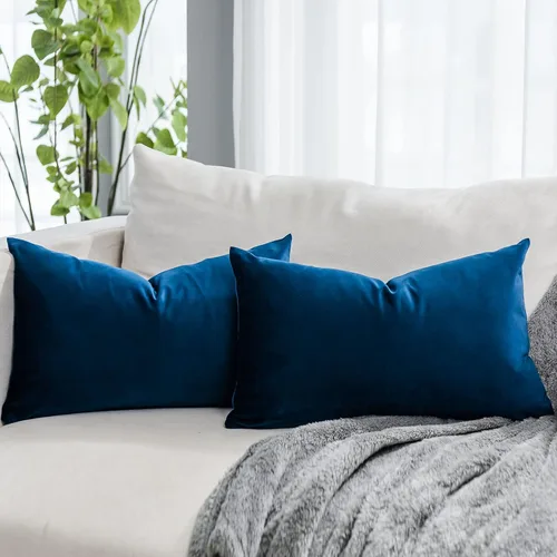 Miniatura 59 de Juego de 2 fundas de almohada decorativas de terciopelo de 14 x 14 pulgadas con cremallera, fundas de cojín cuadradas suaves y lisas de lujo