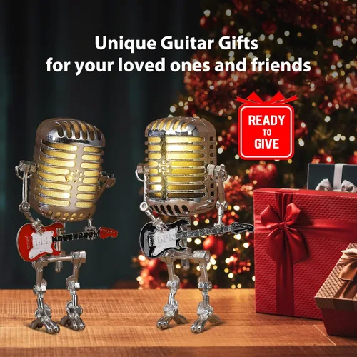 Miniatura 8 de Lámpara de Robot de Guitarra con Micrófono Vintage, Regalos de Música para Hombres, Regalos Geniales para Amantes de la Música, Luz Vintage Blanco