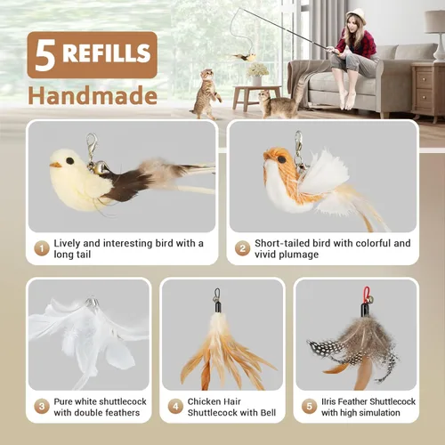Miniatura 5 de ROSAUI Juguetes de varita para gatos, juguetes interactivos de pájaros para gatitos en interiores, varitas de pesca para gatos de 42.15’’ de largo
