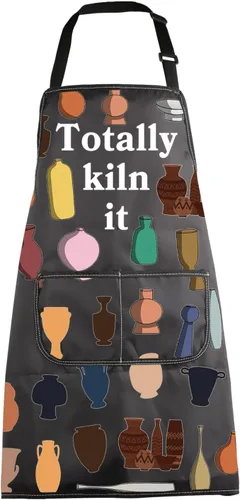 MBMSO Delantal de artista de cerámica 'Totally Kiln It' - Regalo para hacer cerámica con bolsillo para los amantes de la cerámica