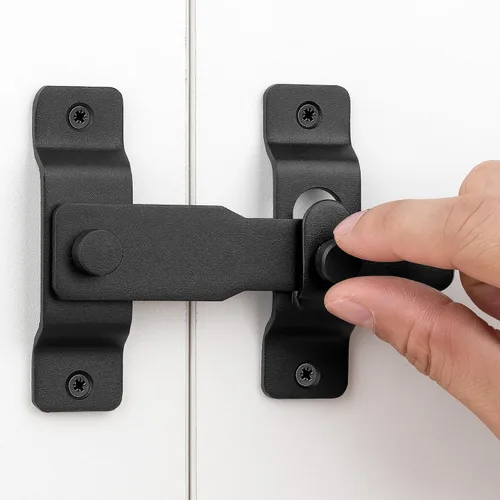 Miniatura 9 de INIRET Pestillos para puerta de granero, 4.33 x 3.23 pulgadas, acero inoxidable negro mate, cierre de puerta abatible, cerradura de puerta plegable
