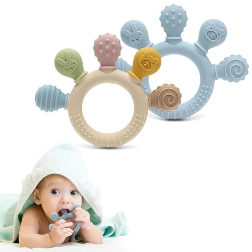 Miniatura 5 de HippoBaby Mordedor de mano de conejo, paquete de 2 – Juguetes de dentición de silicona para bebés, niños pequeños y recién nacidos – 100% grado
