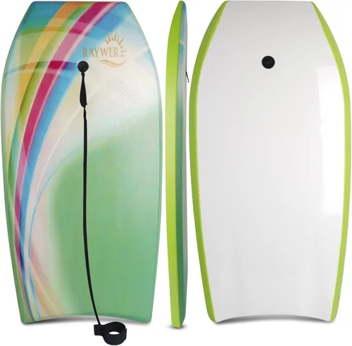 Miniatura 9 de Tabla de Bodyboard ligera con núcleo EPS, base lisa de HDPE, amarradera y muñequera ajustable, excelente para surfear para niños y adultos Rosado