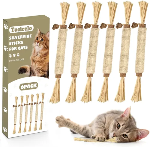 Miniatura 10 de Tocirelo Juguetes Masticables para Gatitos para la Dentición - Paquete de 6 Palitos Naturales de Silvervine para Gatos, Juguete de Plumas de Gato