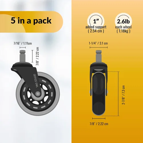 Miniatura 4 de Ruedas para silla de oficina, ruedas tipo patín en línea – Juego de 5 ruedas de repuesto para escritorio, sillas de oficina – Ruedas tipo patín