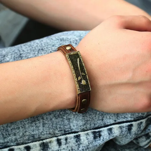 Miniatura 3 de Pulseras de cuero boho vintage marrón pulsera hebilla hebilla rosa pulseras hechas a mano para mujeres y hombres