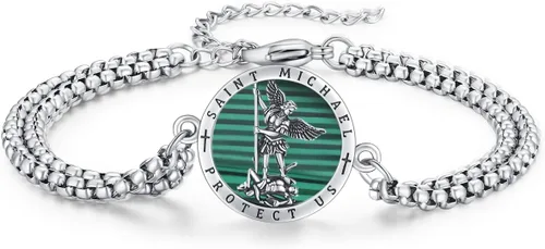 Miniatura 26 de Pulsera unisex de San Miguel/Cristóbal/Benedicto/Jude/José/Guadalupe/Ángel de la Guarda/Santa Muerte Pulsera de plata de ley 925 con cadena de doble