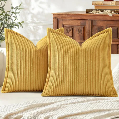 Miniatura 32 de Mecatny Juego de 2 fundas de almohada de pana de 16 x 16 pulgadas, fundas decorativas neutrales suaves de estilo bohemio para sofá y sala de estar