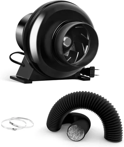 Miniatura 8 de iPower Ventilador de escape en línea de 4 pulgadas 195 CFM, filtro de carbono de aire con gancho, conducto flexible de 8 pies, colgador de cuerda