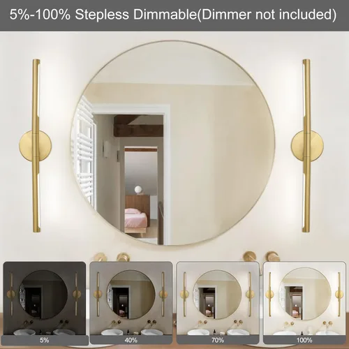 Miniatura 4 de Lámparas doradas para baño sobre espejo de 24 pulgadas, 18W 360° Giratorias Regulables 4000K Lámpara de Tocador LED de Latón, Luces de Tocador