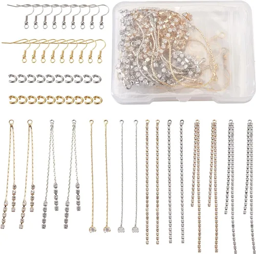 Miniatura 8 de KISSITTY 12 pares de aretes de cadena larga de latón con bucles para manualidades, fabricación de joyas, platino y dorado