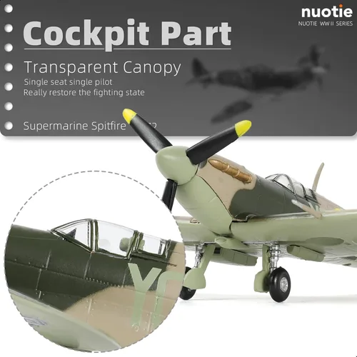 Miniatura 4 de NUOTIE Modelo Spitfire Fighter a escala 1/72, modelo legendario de combate de la Segunda Guerra Mundial, modelos de avión de metal fundido a presión