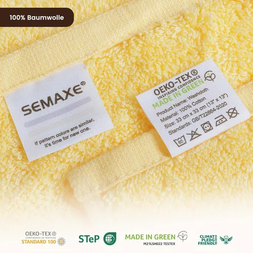 Miniatura 3 de SEMAXE Juego de 12 toallas de 100% algodón, 13 × 13 pulgadas, toallas suaves amarillas para la cara – súper absorbentes y de secado rápido, paño