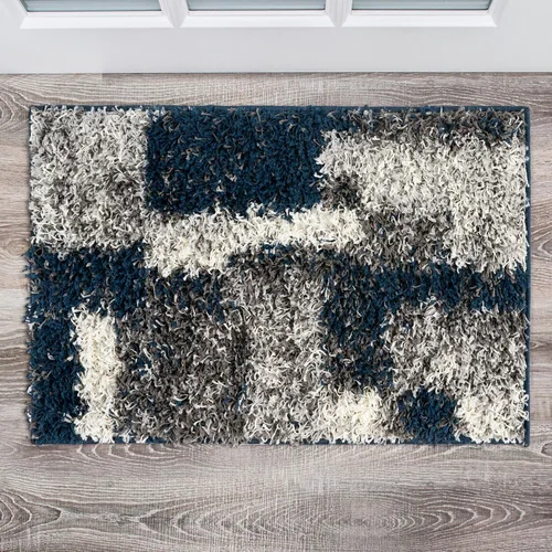 Miniatura 10 de Rugshop Alfombra de felpa de cuadros modernos desgastados azul marino, no desprende pelusa, suave para sala de estar, comedor y oficina, 7 pies 10