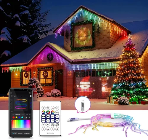 Miniatura 9 de AHAWILL - Luces de carámbano para exteriores, luces de Navidad al aire libre de 33 pies con 255 LED regulables, IP65 impermeables, luces de cadena