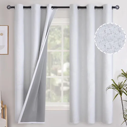 Miniatura 110 de YoungsTex - Cortinas opacas de lino para dormitorio, oscurecimiento de la habitación, cortinas con textura de lino, paneles con aislamiento térmico