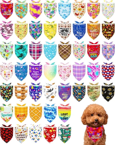 Miniatura 10 de PET SHOW 50 Pack Bandanas Navideñas para Perros Grandes XL Lavables Feliz Año Nuevo Bandanas en Triángulo a Granel Baberos para Perros Medianos
