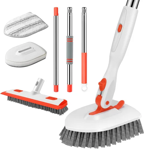 Miniatura 8 de SetSail Cepillo de ducha 3 en 1 con mango largo ajustable de 52 pulgadas y 3 cabezales de cepillo de repuesto desmontables para limpiar baño