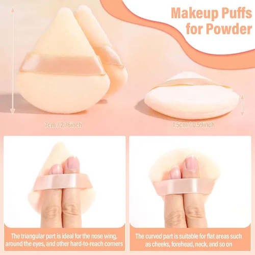 Miniatura 3 de Thrilez 20 piezas Borlas de Polvo Triangulares, Borlas de Polvo Suelto Borlas de Maquillaje para Polvo Facial, Borla de Polvo Fijador