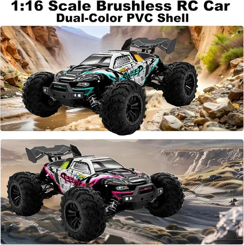 Miniatura 6 de Auto RC sin escobillas a escala 1:16 para adultos, alta velocidad de 45+ MPH, camión RC 4WD impermeable todo terreno con 2 baterías y controlador