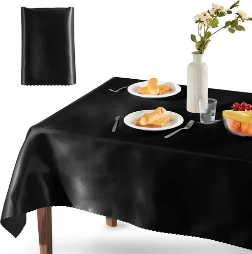 Homiest Mantel de satén, 60 x 84 pulgadas, color negro, superposición brillante, decoración de mesa rectangular sedosa para bodas, graduaciones,