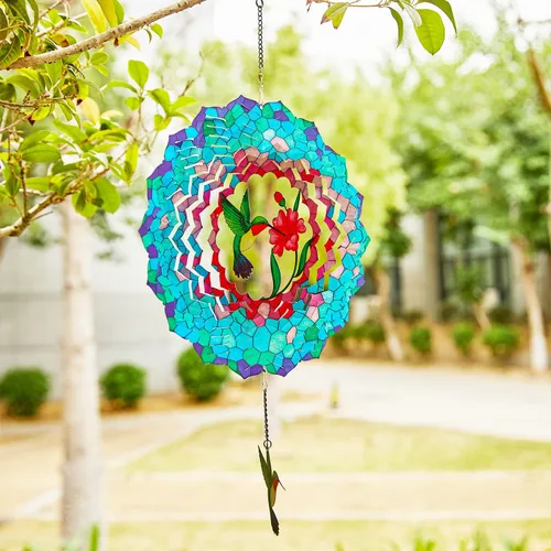 Miniatura 2 de Molinillos de viento colgantes, molinillo de viento cinético de colibrí 3D de 12 pulgadas para decoración de patio y jardín, acero inoxidable