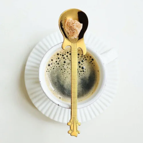Miniatura 4 de Cuchara de café Cuchara de oro Herramienta creativa para beber de acero inoxidable Vajilla en forma de guitarra Negro Cubiertos (Plata)