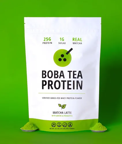 Miniatura 6 de Boba Tea Protein Matcha Latte Polvo aislado de proteína de suero alimentado con pasto de 0.88 oz Bebida de proteína de té de burbujas sin gluten