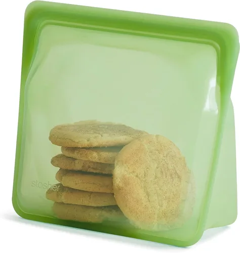 Miniatura 17 de Bolsa de almacenamiento reutilizable de silicona premium de Stasher, tamaño mini con base, Aqua, apta para microondas, sous vide, lavavajillas