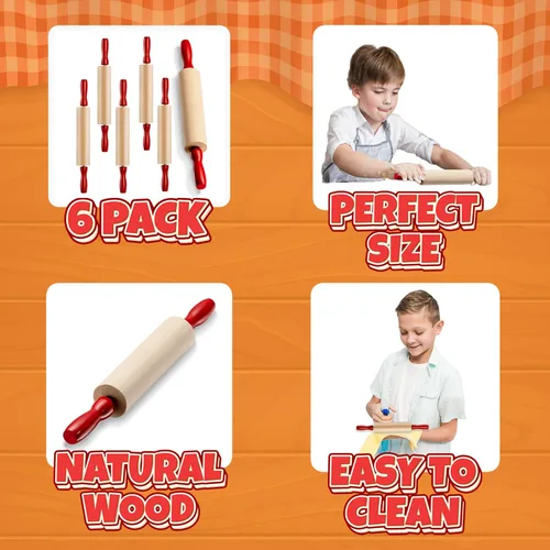 Miniatura 2 de Mini rodillo de 7.5 pulgadas (6 unidades) para niños, juego de rodillos para masa, accesorios de masa de juego, pin pequeño para masa, rodillos