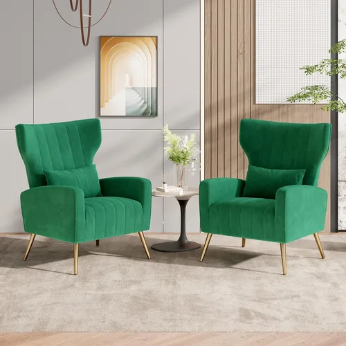 Miniatura 12 de Nalupatio Juego de 2 sillas decorativas modernas para lectura tapizadas de tela de terciopelo, sillón de mediados de siglo, cómodo sillón para sala