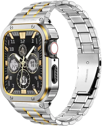 Miniatura 15 de MioHHR - Correa de acero inoxidable para reloj con estuche compatible con Apple Watch Series 6 5 4 SE3/2/1 (44 mm) Series 3/2/1 (42 mm), correa
