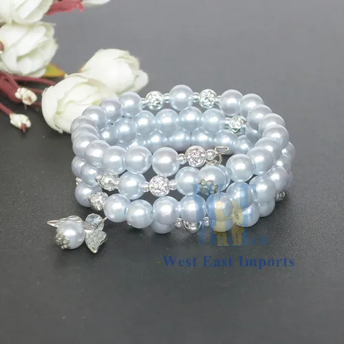 Miniatura 4 de WE Rosario Wrap Angel Pulsera Cristal Perla Azul (12 Pzs) - Bautismo, Favores de Boda, Vidrio