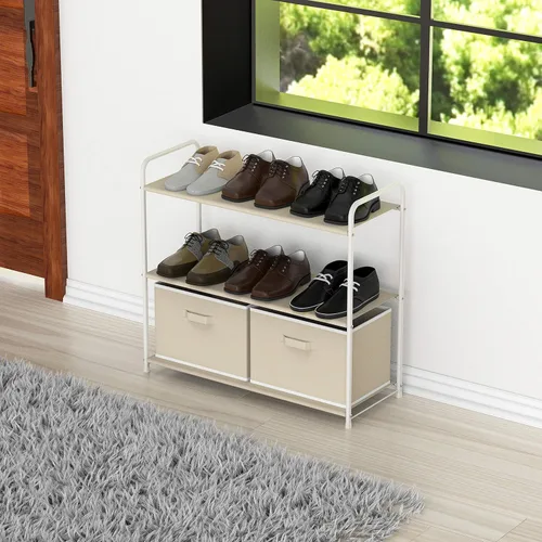 Miniatura 4 de Simple Houseware Almacenamiento de armario de 3 niveles con 2 cajones, color beige