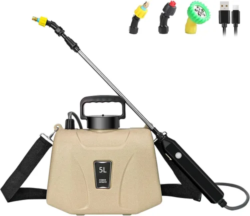 Miniatura 8 de SZHLUX Pulverizador a batería de 1.35 galones, pulverizador eléctrico mejorado con mango USB, varita telescópica, 3 boquillas de niebla y correa