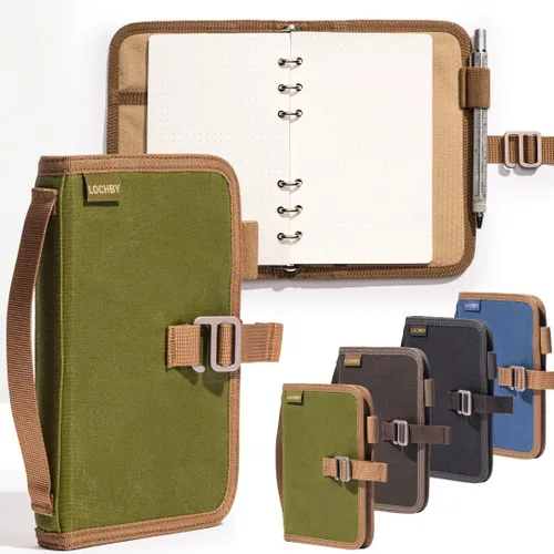 Miniatura 18 de LOCHBY® Carpeta Field A5 Cubierta de carpeta de 6 anillas Lona encerada resistente al agua Diseño plano Sistema A5 apto para recargar