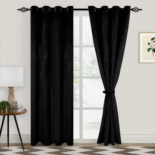Miniatura 14 de XWZO Cortinas de terciopelo azul de 63 pulgadas de largo, elegantes cortinas de lujo suaves para sala de estar, aislamiento térmico, oscurecimiento