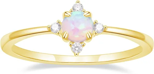 SHINYSO Anillo de boda chapado en oro de 14 quilates para mujer, anillos finos y apilables, ópalo delicado con circonita cúbica, anillo de