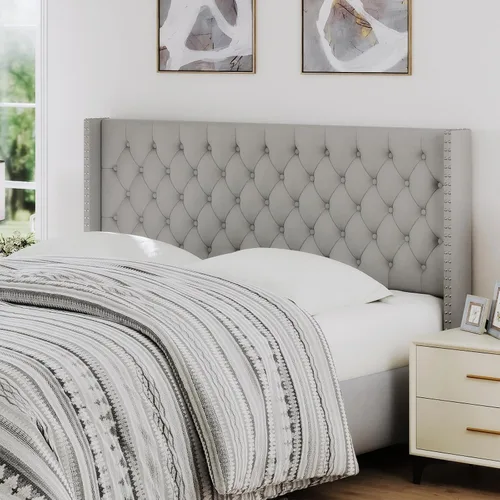 Miniatura 14 de Furpopup Cabecero tamaño Queen solamente, cabecero de pared con respaldo de ala, tamaño Queen para cama ajustable con acolchado de espuma de alta