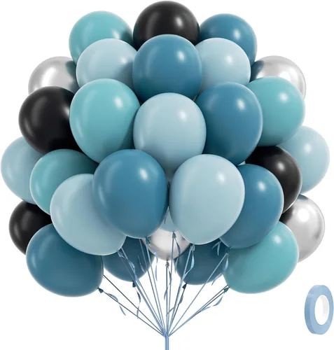 Miniatura 10 de 60 globos de 12 pulgadas, color verde salvia, azul polvoriento y amarillo pastel, globos de color azul nude y verde para baby shower, boda, Azul