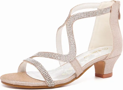 Zapatos de tacón alto para niñas, zapatos de vestir para fiesta de boda, sandalias de tacón alto para niñas pequeñas y grandes