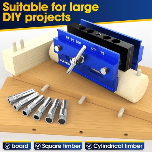Miniatura 6 de BLEKOO Kit de plantilla de taco autocentrada, plantilla de taladro para agujeros rectos, set de unificador de galletas con 6 bujes de guía