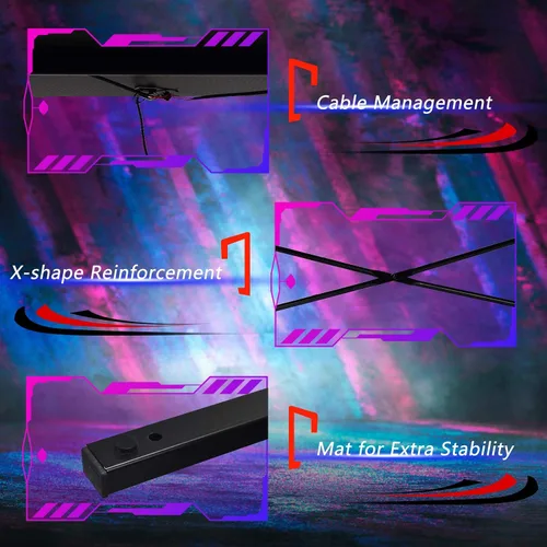Miniatura 7 de Tangkula Escritorio para computadora de juegos, mesa de computadora en forma de Z con luces LED y gran superficie de fibra de carbono, estación