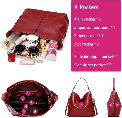 Miniatura 3 de Bolso de mano grande de diseño moderno para mujer, bolso cruzado de cuero suave, bolso y cartera, color negro y marrón