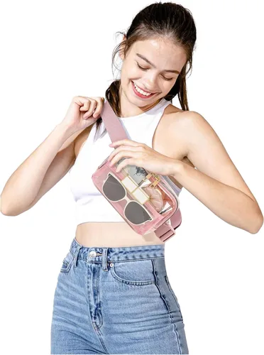 Miniatura 2 de Riñonera transparente aprobada para mujeres y hombres con correa ajustable, resistente al agua, bolsa transparente para viajes, entrenamiento, Rosa