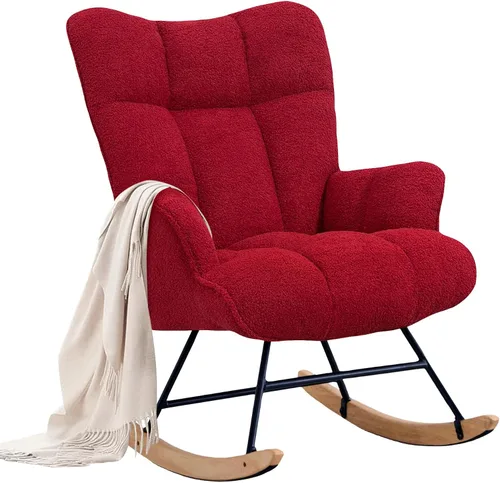 Miniatura 8 de Zedachica Mecedora tapizada para cuarto de bebé, silla mecedora tapizada, asiento acolchado con respaldo alto, cómoda silla auxiliar para sala