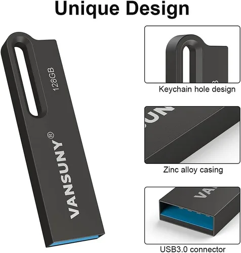 Miniatura 3 de Vansuny Memoria USB de 128 GB de metal impermeable USB 3.0 Ultra alta velocidad Memory Stick, pulgares portátil para PC/tabletas/Mac/Laptop