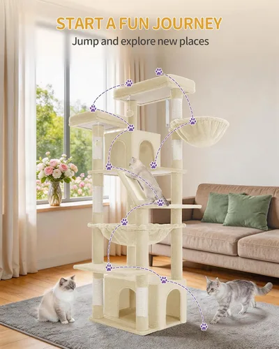 Miniatura 8 de Hzuaneri Árbol grande para gatos, torre para gatos de interior de 72 pulgadas de alto para 6 gatos grandes, actividad de escalada de esquina
